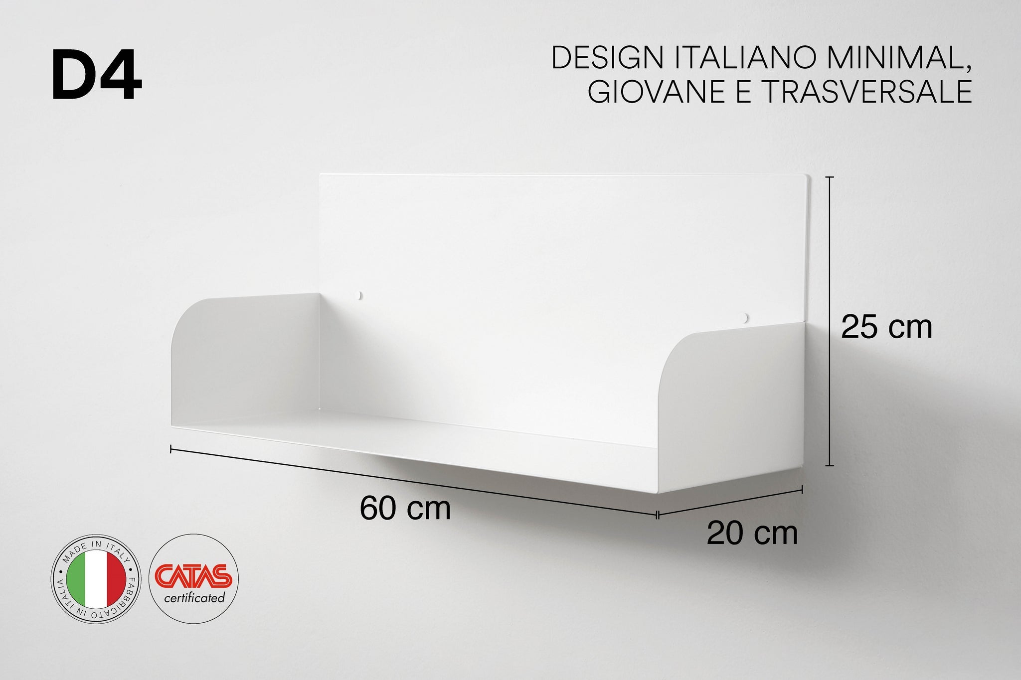 Etagère murale en métal, Bibliothèque murale, Set de 4 étagères murales design, Bibliothèque murale pour livres, Made in Italy (Blanc, 4 Pièces) - 2