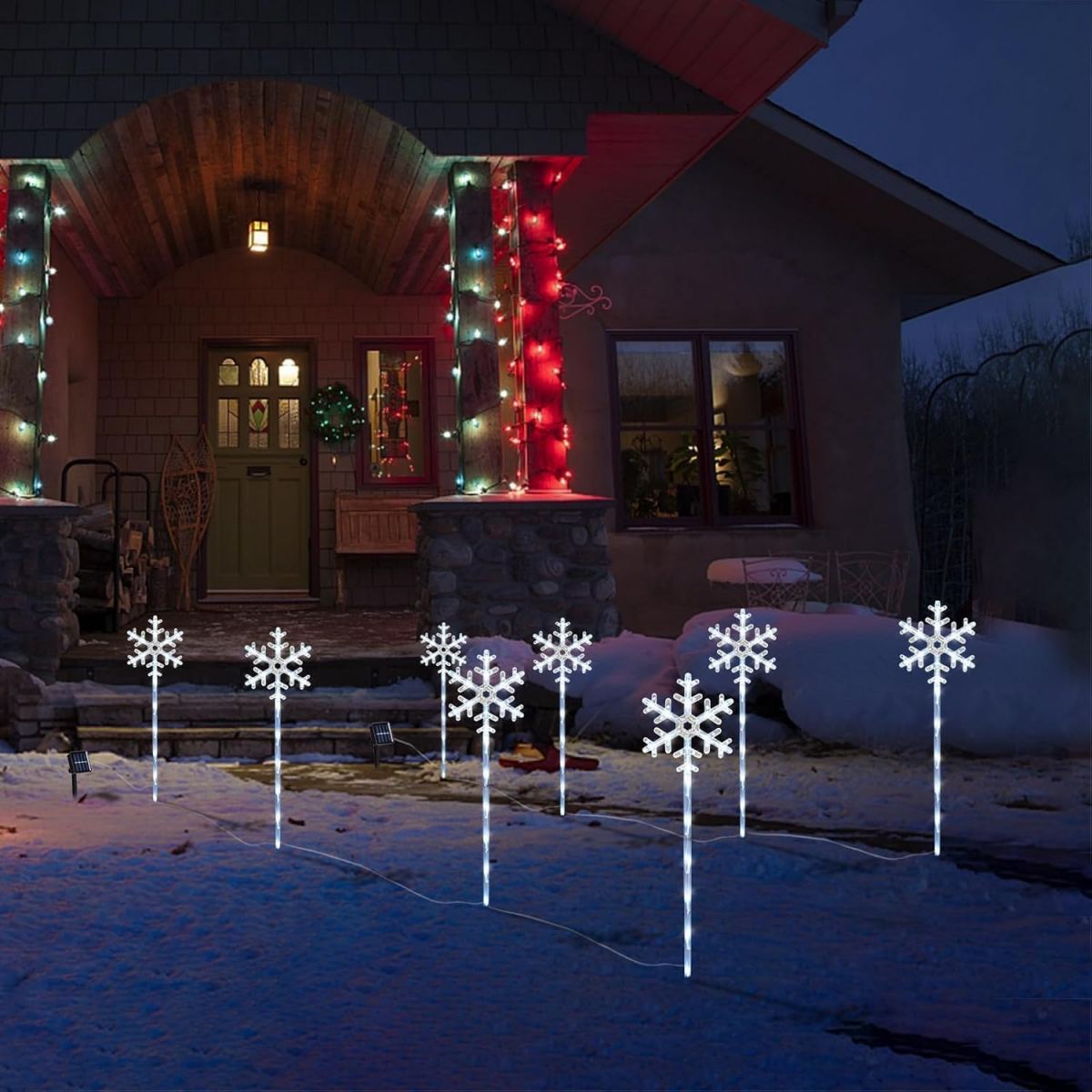 Guirnalda de luces solares para jardín, con forma de copo de nieve, ideal para patios y césped, juego de 4. - 6