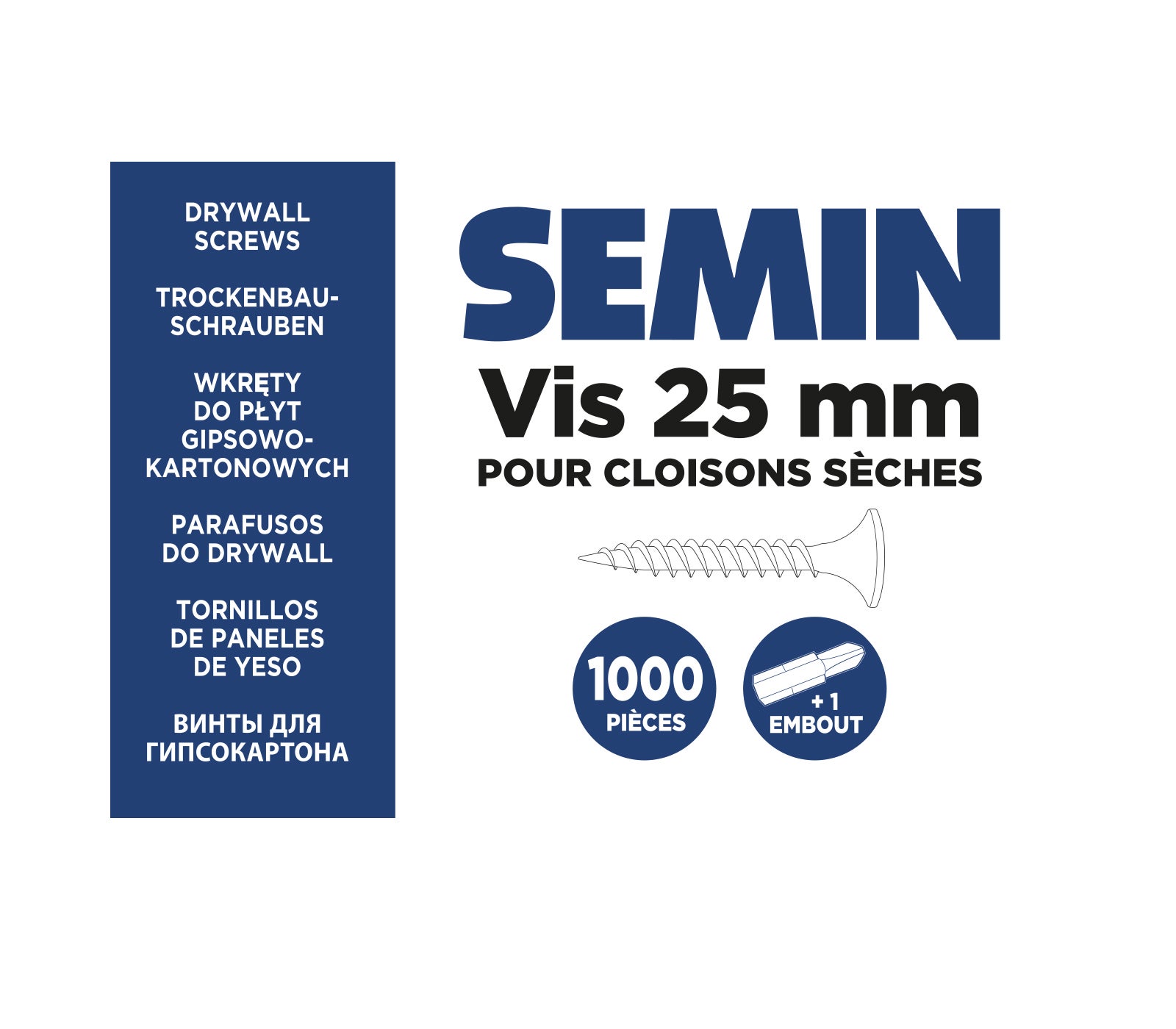 Vis auto perceuse Semin pour la fixation des plaques de plâtre sur l'ossature - intérieur - 25 mm x 3.5 mm - boîte de 1000 pièces - 7
