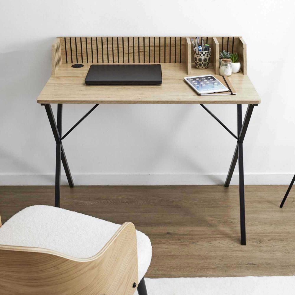 Bureau - HOME DECO FACTORY - Klaus - Élégant - Pratique - Marron et Noir - 8