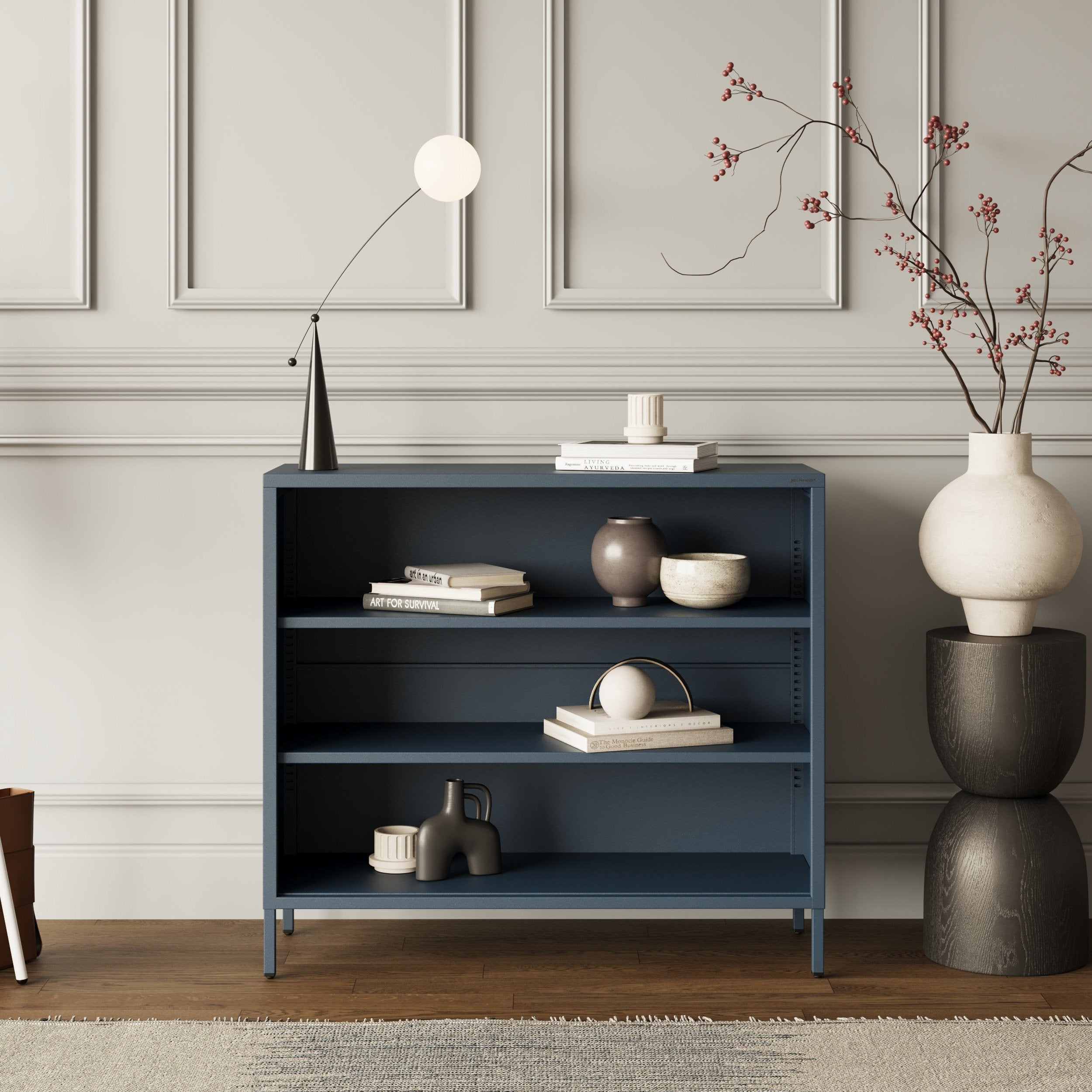 Estantería baja de metal LUCA | Mueble de almacenamiento infantil, salón, estilo industrial | 100 × 90 × 35 cm | Azul oscuro - 5