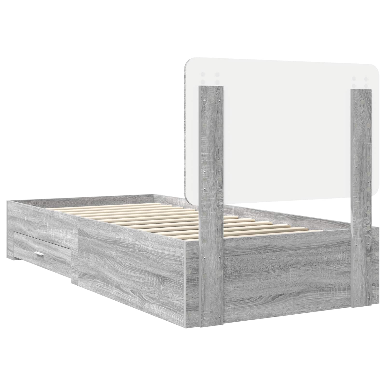 Cadre de lit gris en panneau de bois pour la chambre, 75 × 190 cm - 9