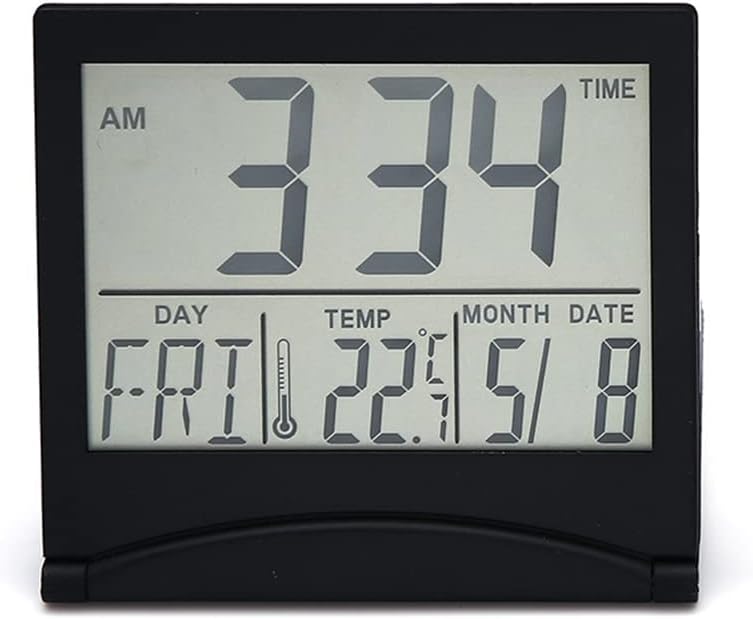 Srebrny cyfrowy budzik z wyświetlaczem temperatury LCD, zegar biurkowy (czarny)