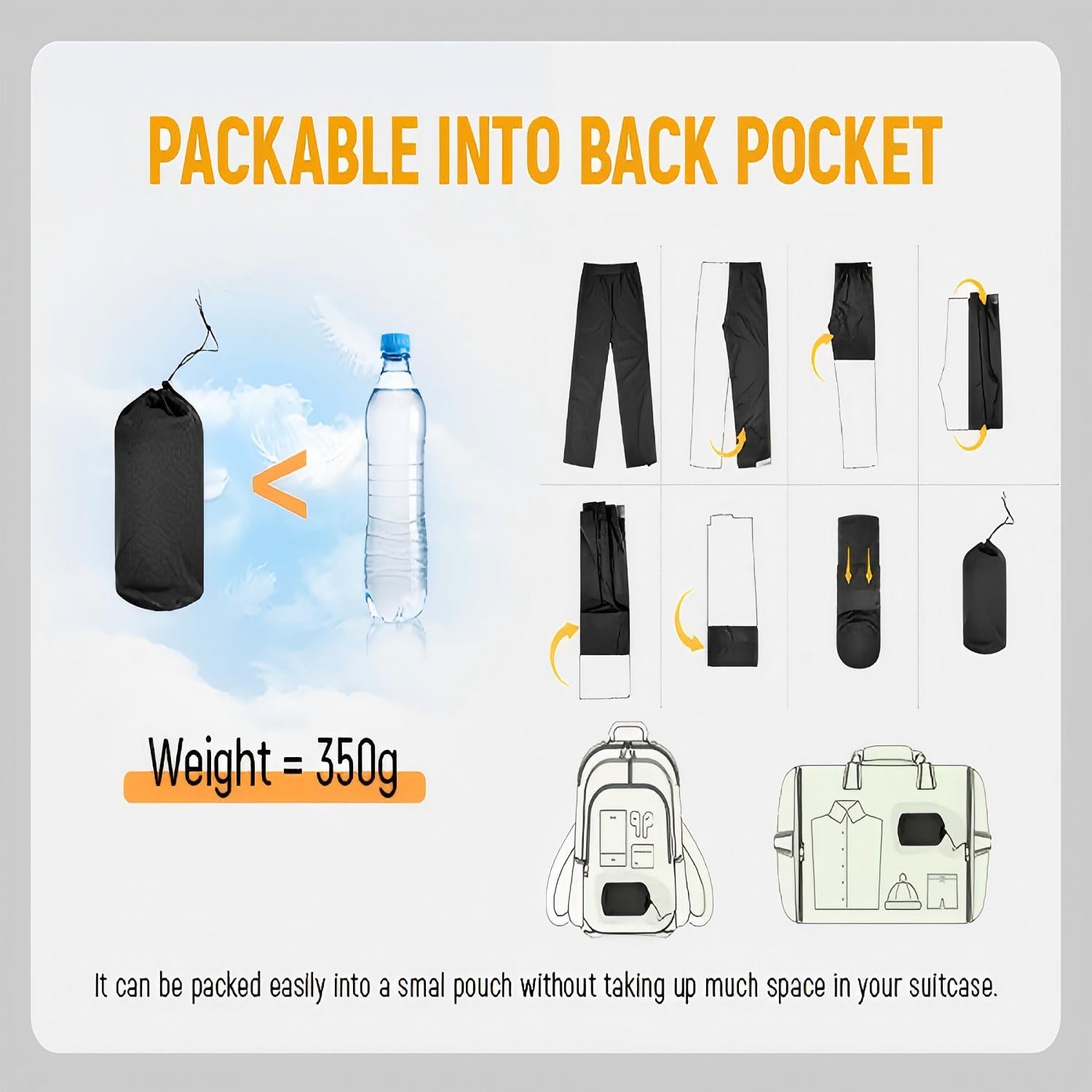 Pantalon de Travail de Pluie Imperméable BUBW Homme Taille 40, Léger Respirant Anti-Vent, Fermeture Éclair Ajustable, avec Sac de Rangement, L Noir - 7