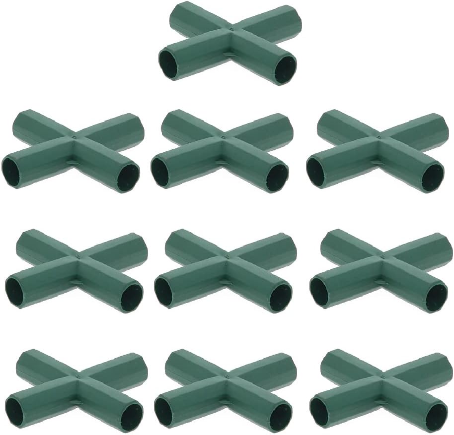 Zestaw 10 płaskich łączników 4-drożnych 16 mm do ram szklarni, klatek ogrodowych, łączników narożnych do kratownic winorośli