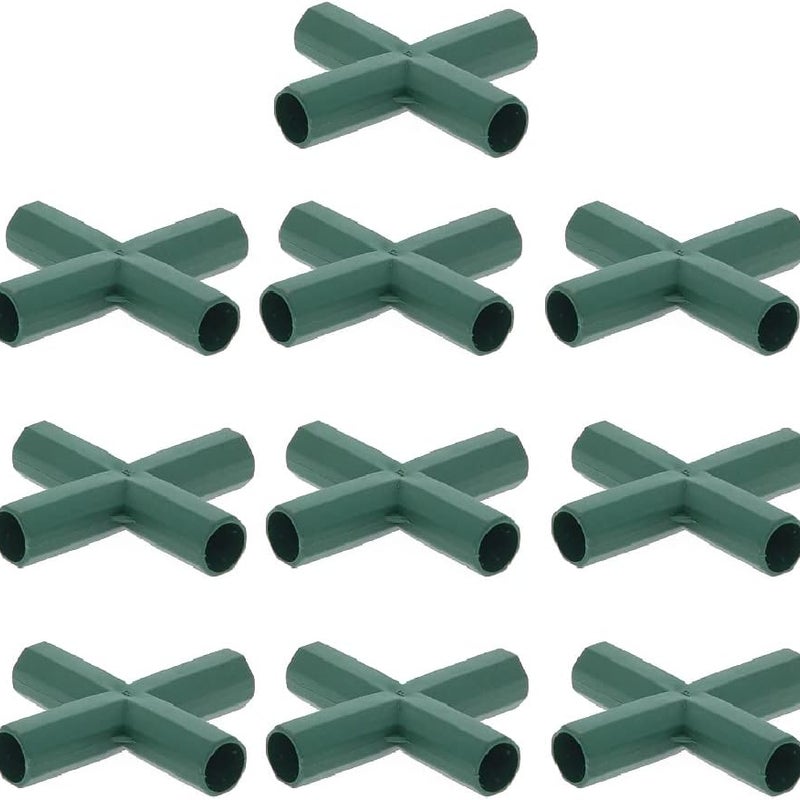 Zestaw 10 płaskich łączników 4-drożnych 16 mm do ram szklarni, klatek ogrodowych, łączników narożnych do kratownic winorośli
