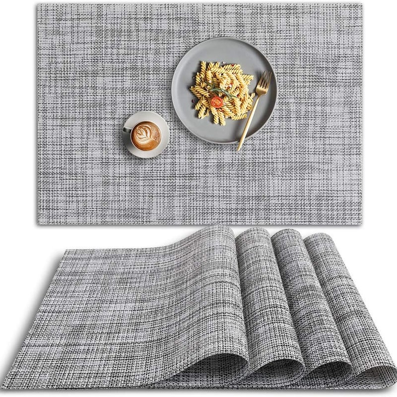 Zestaw 4 obrusów z tworzywa PVC odpornych na ciepło i antypoślizgowych - zmywalnych - szary