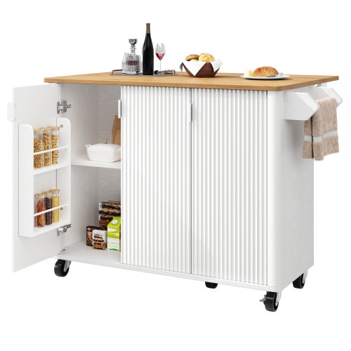 Isla de cocina, mesa de comedor con vetas de madera, aparador, 130 x 45 (75) x 92 cm, mesa de cocina extensible con ruedas