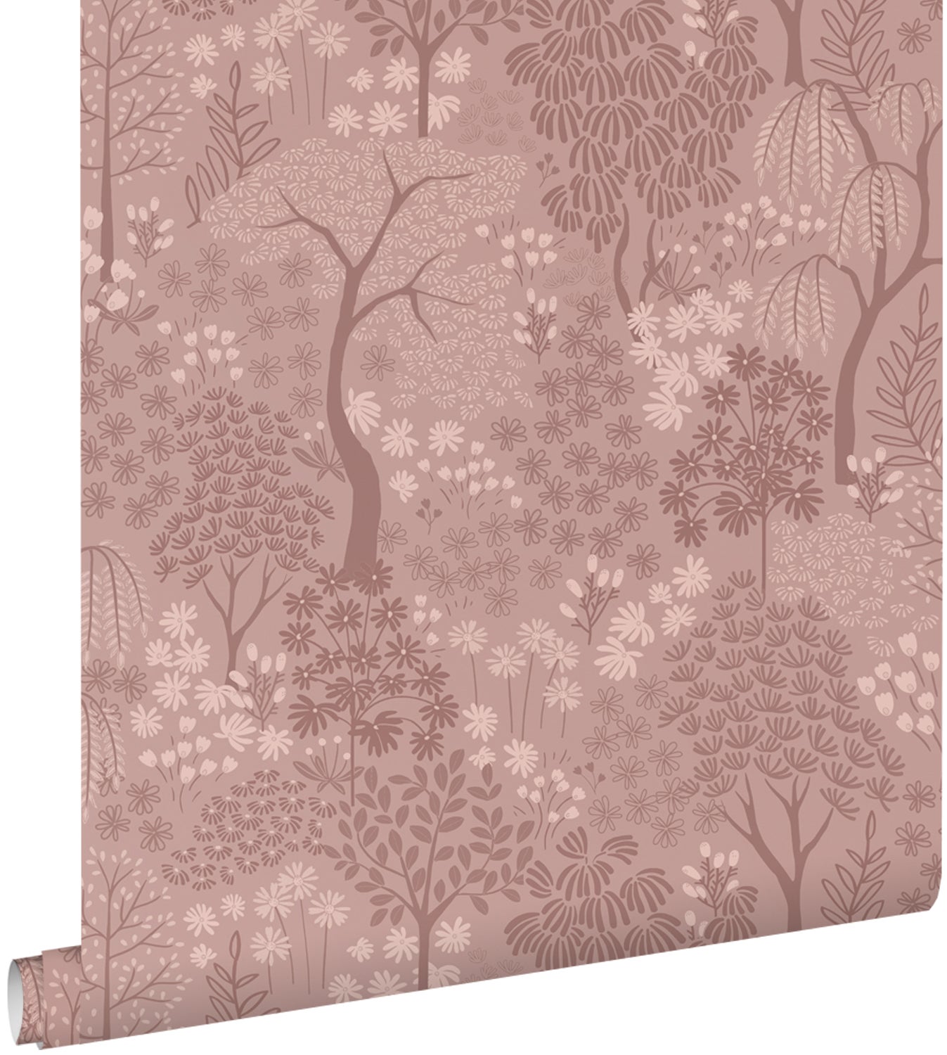 Tapeta drzewa i kwiaty terakoty różowej - 50 x 900 cm - ESTAHOME