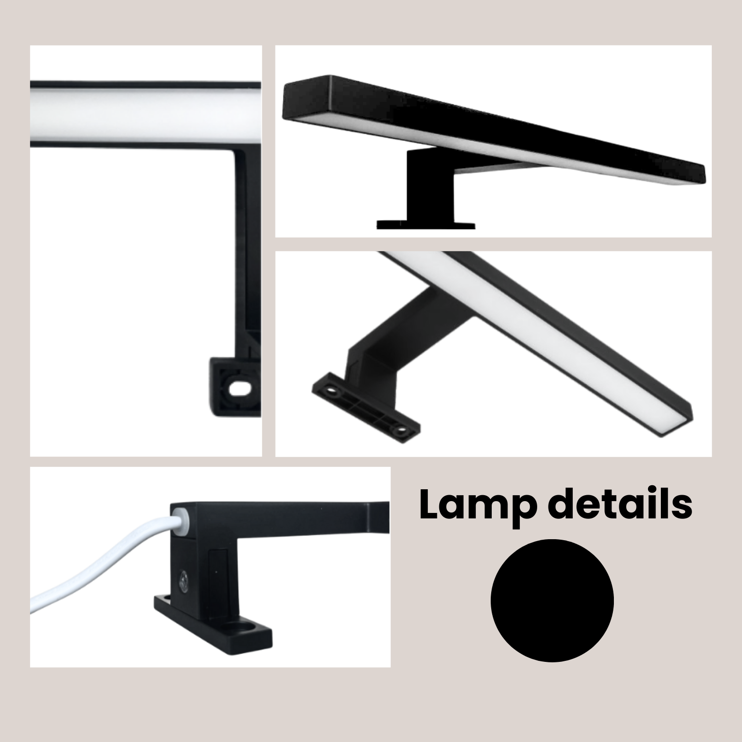 Applique LED 30 cm Pour Miroir de Salle de Bain – Lampe IP44 Étanche, Lumière Neutre Uniforme 4000K – Couleur: Noir - 3
