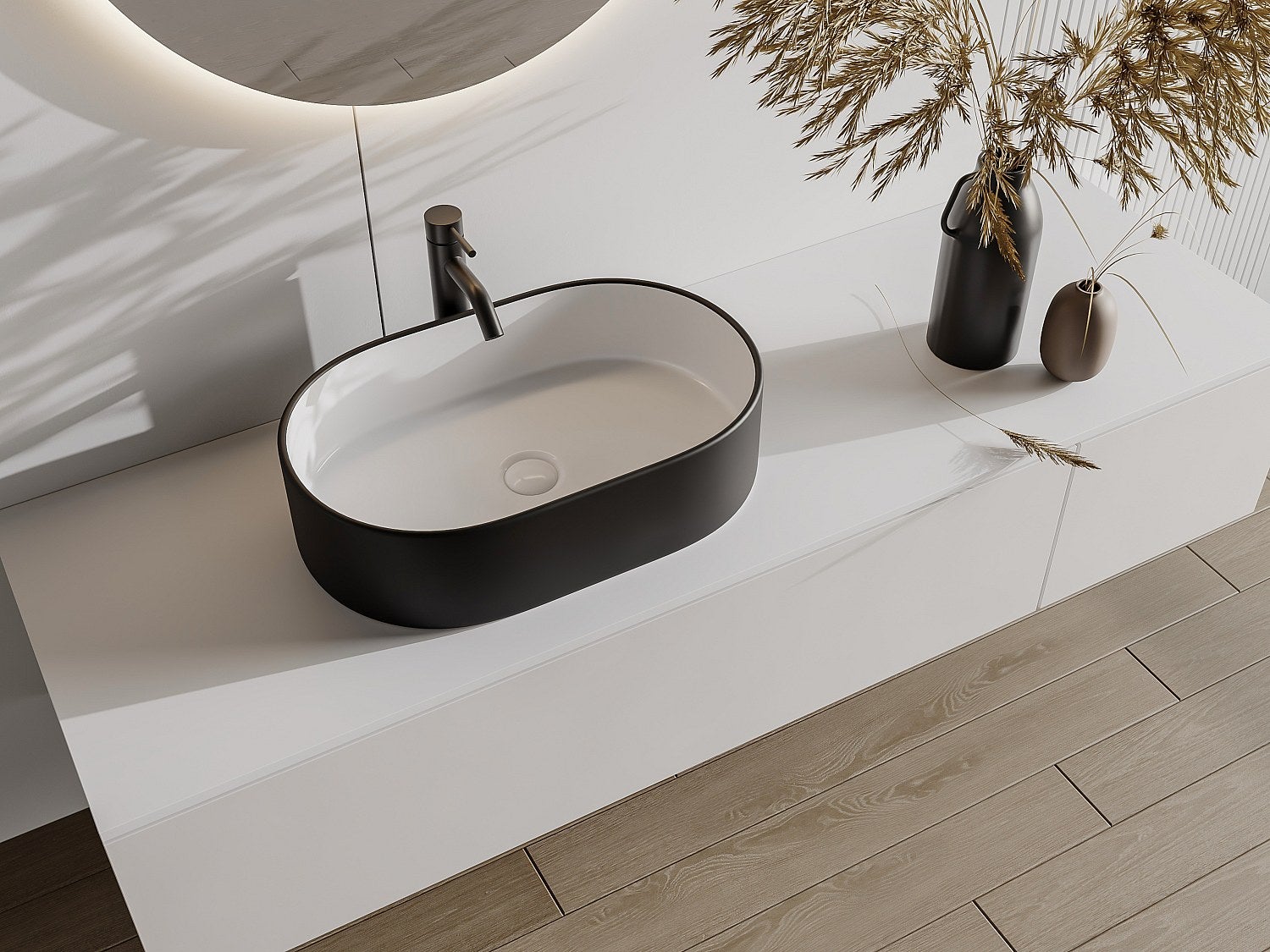 Mobiletto Lavamani Sospeso AVA Nero Carbonio Con Lavabo In Ceramica Bianca - Perfetto Per Bagni Piccoli - 3