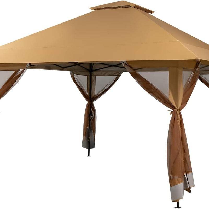 Składana Altana Ogrodowa 4 x 4 m z Podwójnym Dachem i Regulowaną Wysokością, do Pikników, Kempingu (Kolor Khaki)