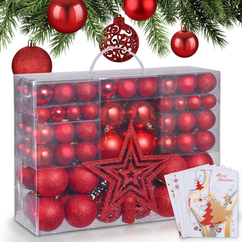 Sapin Boules Rouges Elegant Boules de Noël Rouges Décorations de sapin Coffret de 128 pièces inclus ...