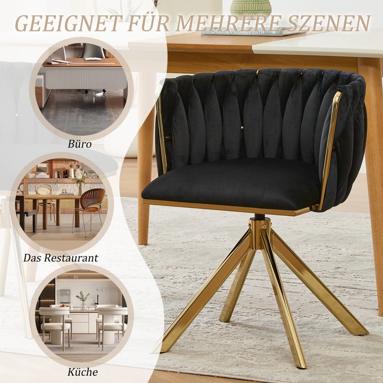 Fauteuil velours (lot de 2) : structure métallique robuste, pivot 180°, ergonomique, luxueux. Salon/boudoir/espace de travail créatif. - 7