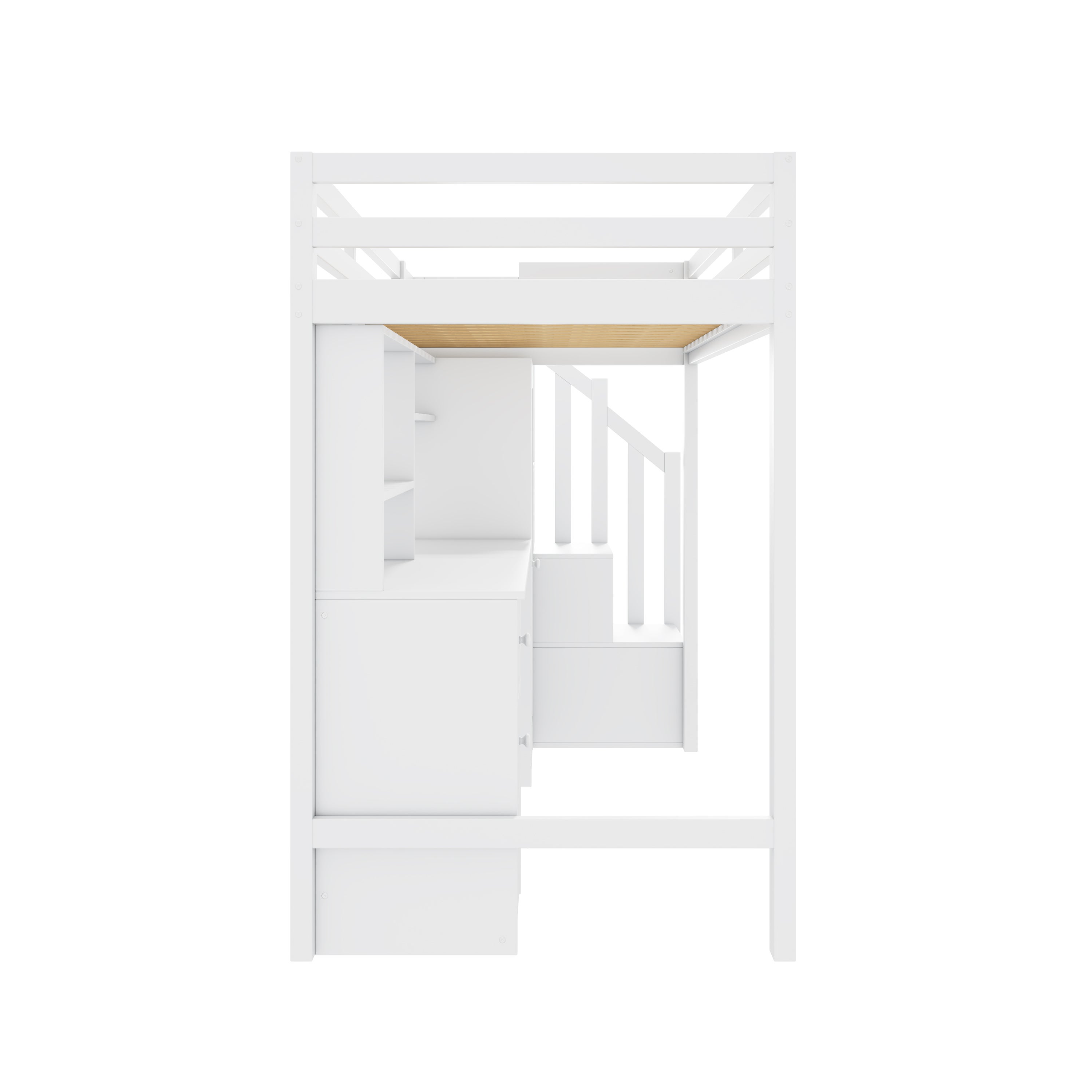 Lit mezzanine 90 x 200 cm avec tiroirs, Lit superposé en bois avec bureau et armoire, escalier, sommier à lattes, blanc (sans Matelas) - 6