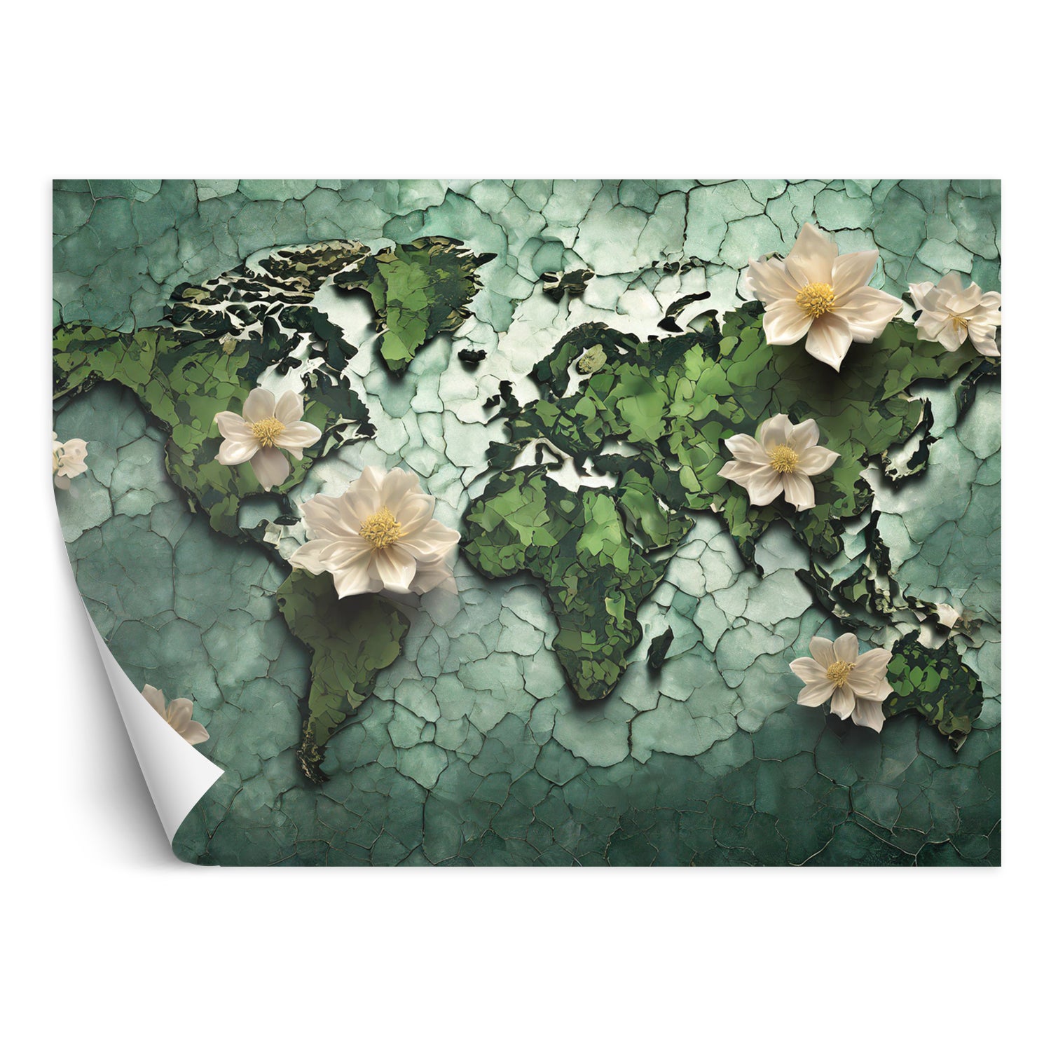 Fototapeta, Kwiaty Mapa Świata Zielony 300x210