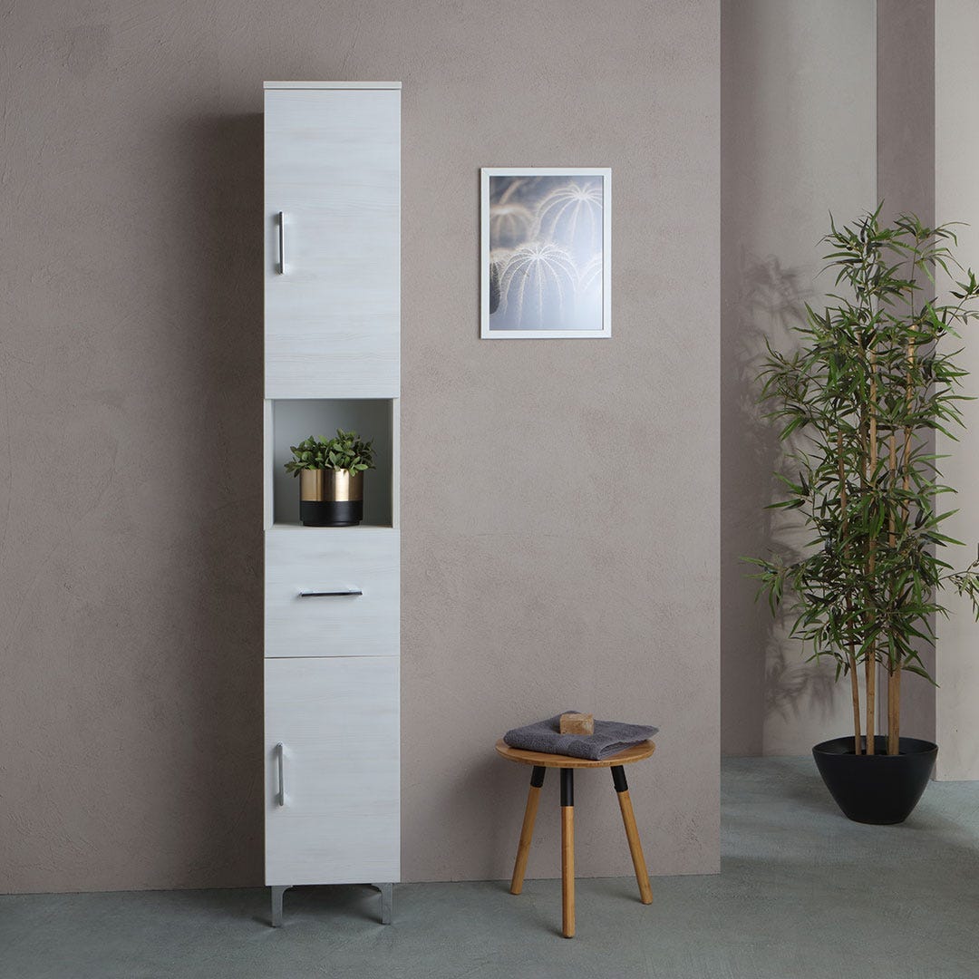 COLONNE DE SALLE DE BAINS SUR PIED H 190CM CH NE BLANC RIMINI Leroy colonne-de-salle-de-bains-sur-pied-h-190cm-ch-ne-blanc-rimini-leroy