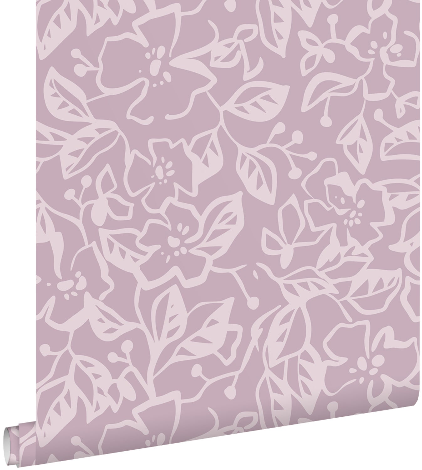 Papel pintado hojas y flores morado lila - 50 x 900 cm - estahome