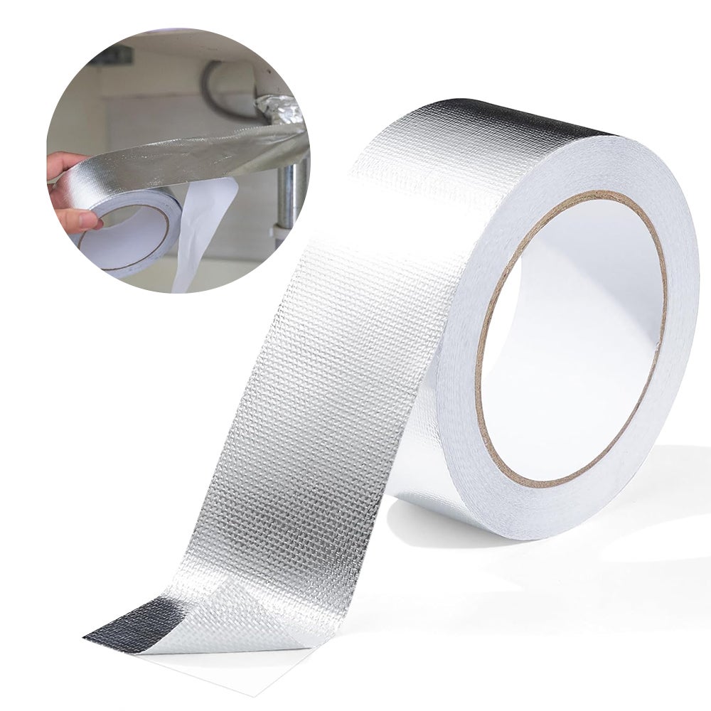Taśma aluminiowa samoprzylepna 50 mm x 20 m, srebrna, uszczelniająca taśma hydrauliczna – izolacja termiczna z włókna szklanego – do rur i samochodów