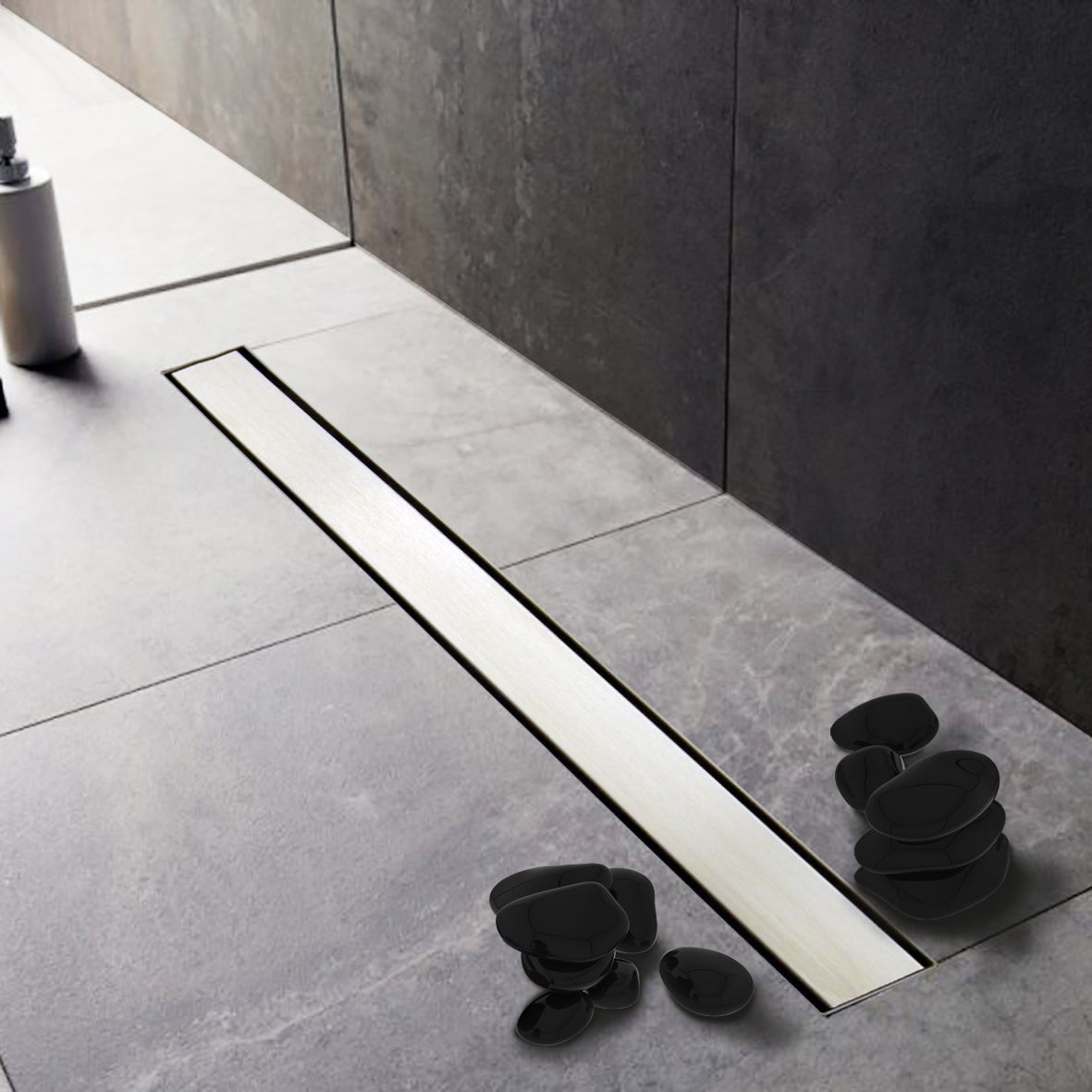 Canal de ducha de acero inoxidable pulido de 60 cm con sifón inspeccionable - inox style smart