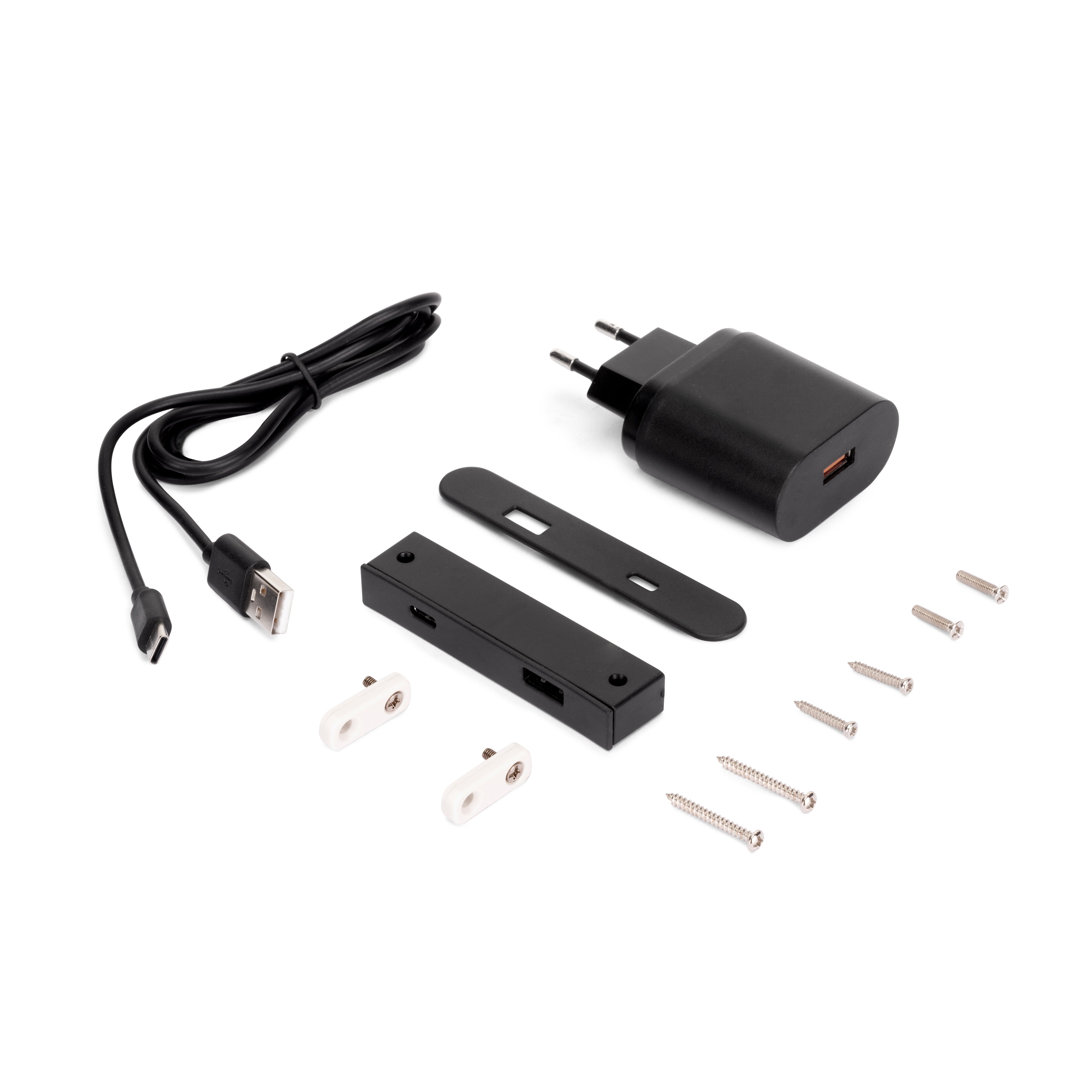 Emuca Złącze USB A i C do ładowania Linky, 81x12 mm, do montażu wpuszczanego lub natynkowego, Plastik, Czarny