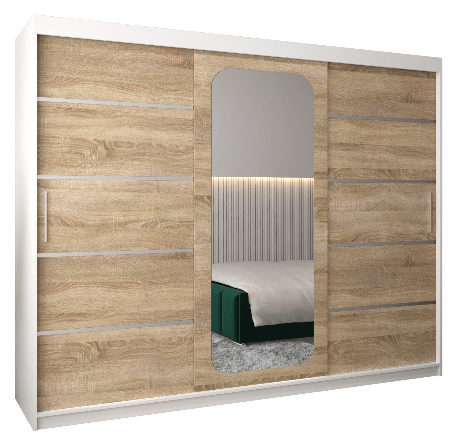 Szafa przesuwna garderoba PROMO V2 250 x 62 x 200 cm Biały + Sonoma - Abiks Meble