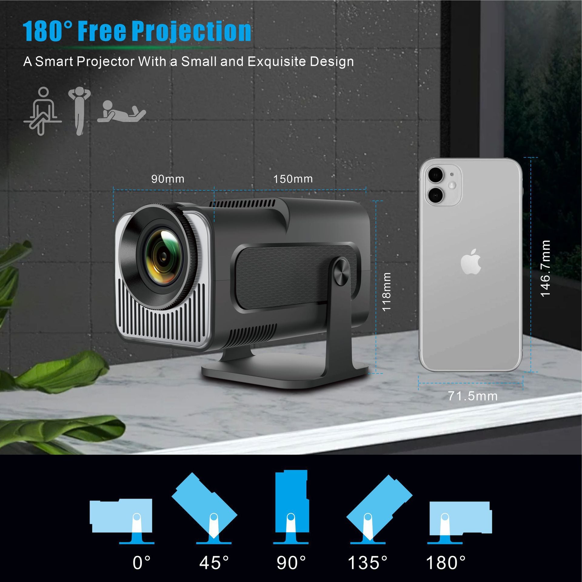 Vidéoprojecteur 1080P FHD,WiFi 6, Portable Projecteur 4k Dual Contrôle avec Supporté 270° Rotation Android TV/USB/PC - 9