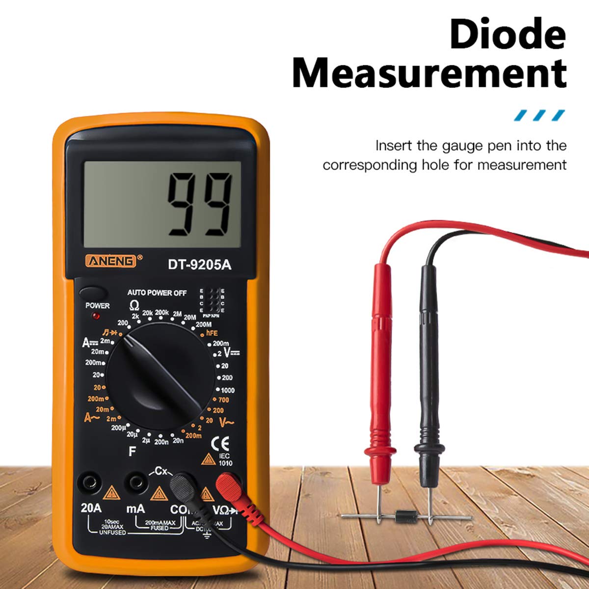Multimètre Compact DT-9205A - Voltmètre AC/DC, Ampèremètre, Ohm, Testeur Hz - Idéal pour Électriciens - 6