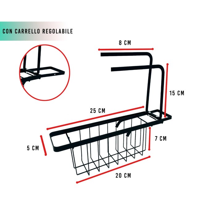 Organizzatore Lavello Telescopico | Scaffale Regolabile Per Spugne Con Portasciugamani E Fori Drenaggio - Foto 5