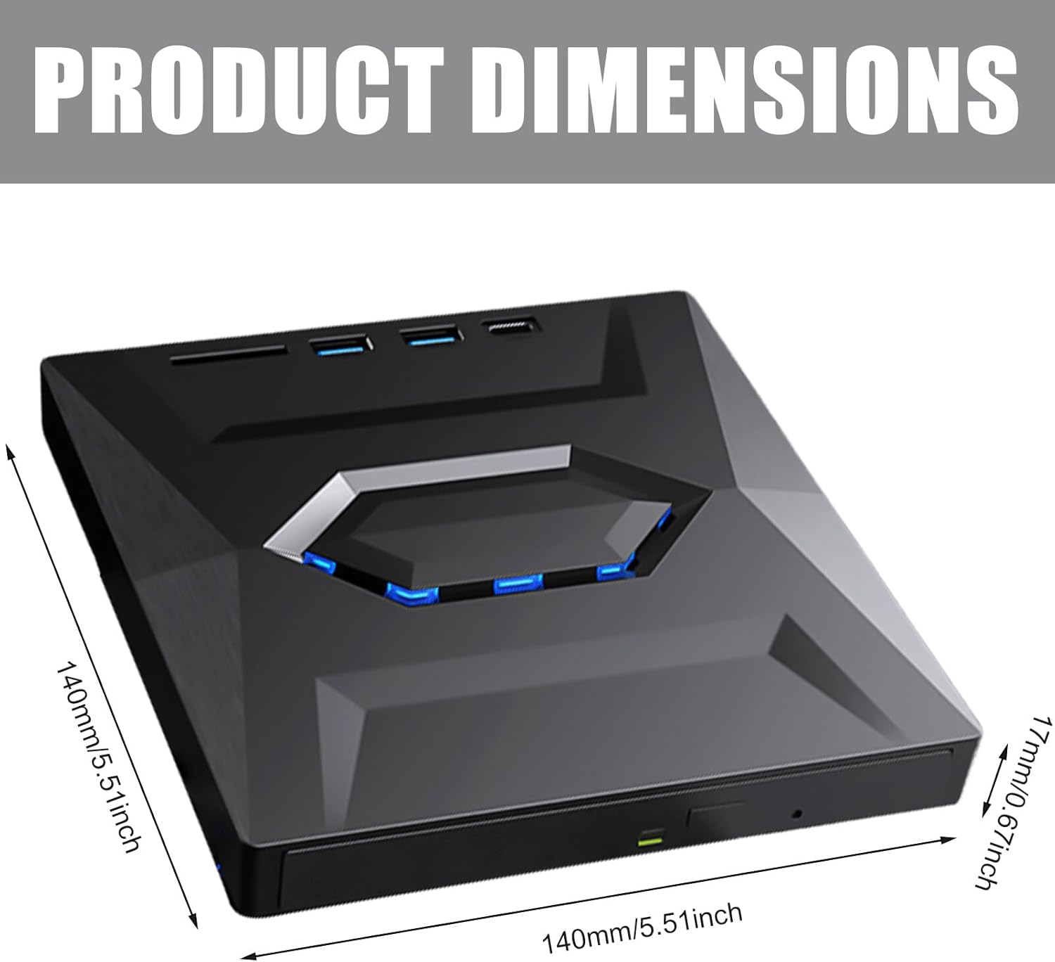 Graveur CD/DVD Multifonction USB 3.0 & Type-C, Lecteur DVD Externe 5 en 1, Transfert Haut Débit, Compatibilité Windows 11/10 Mac MacBook Linux, Noir - 2