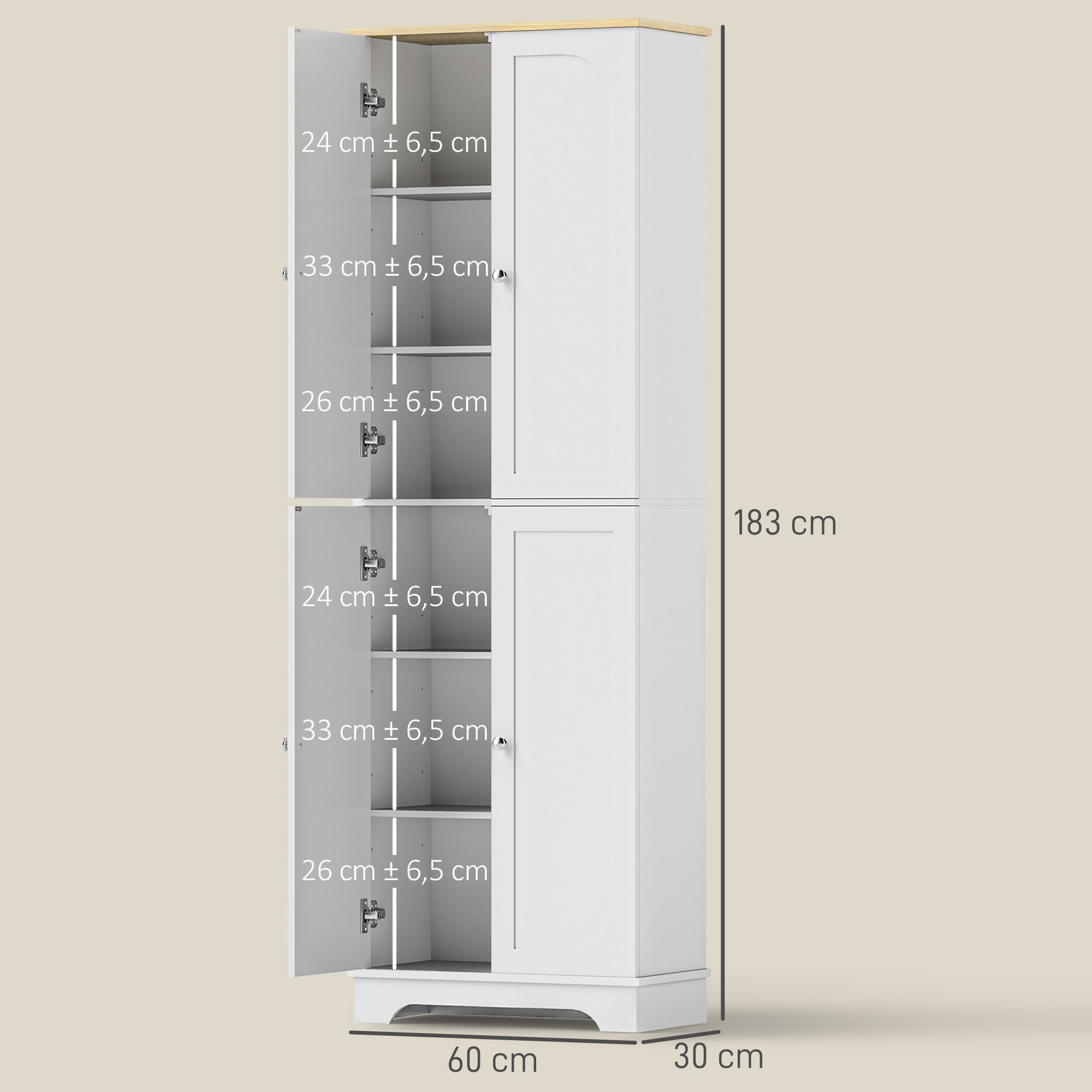 Alacena de Cocina HOMCOM Melamina de Madera Blanco 60x30x183 cm 838-509V81WT - 3