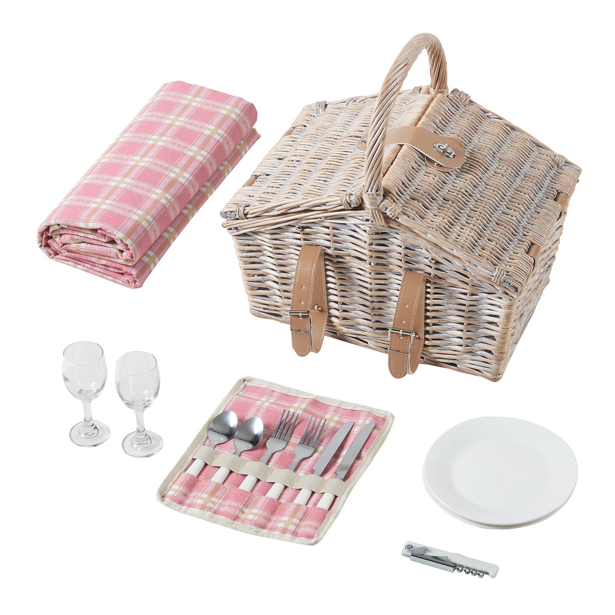 Panier de pique-nique pour 2 personnes Bucchianico naturel rouge casa.pro - 5
