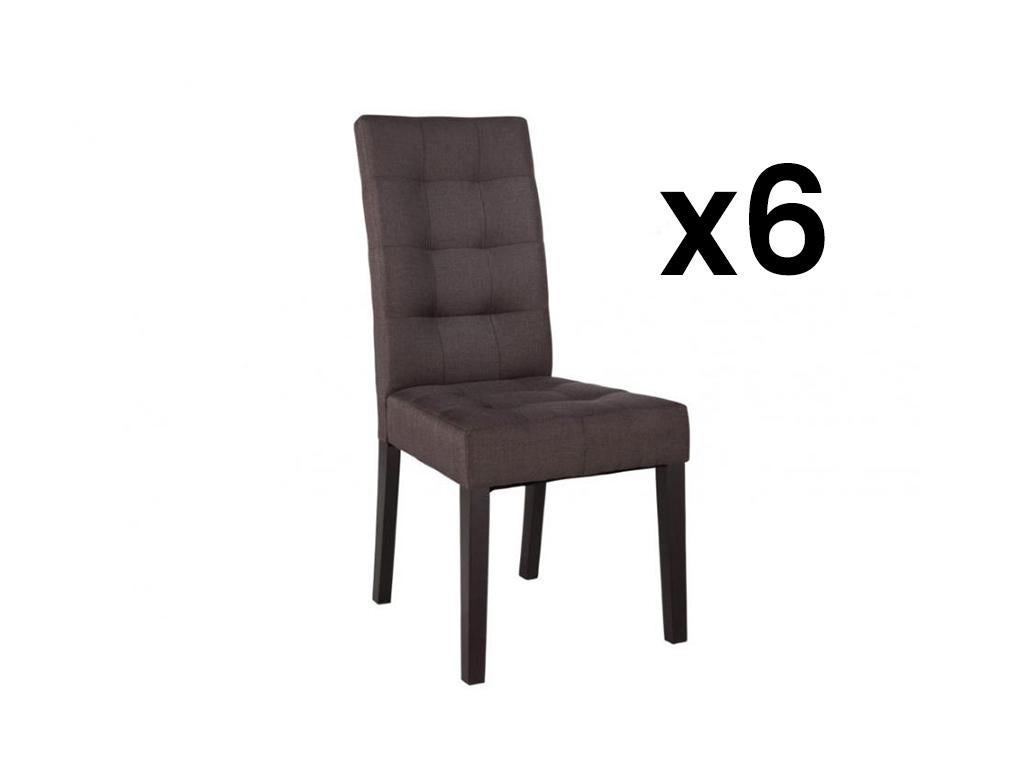 Komplet 6 krzeseł VILLOSA - Brązowa tkanina + Ciemne drewniane nogi