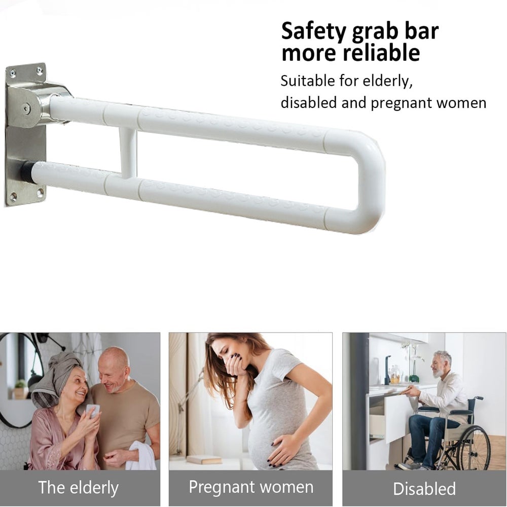 Barra de apoio dobrável para vaso sanitário, alça de chuveiro, barra de segurança para vaso sanitário, aço inoxidável para deficientes e idosos - 3