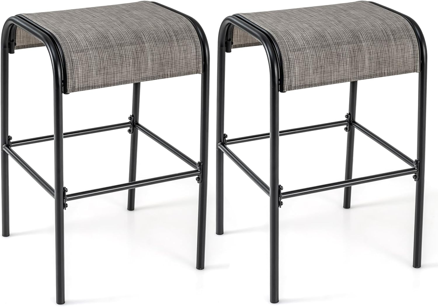Zestaw 2 stołków barowych do użytku na zewnątrz, krzesła barowe z zakrzywionym siedziskiem z materiału, obciążenie do 180 kg,wysokość siedziska 76 cm