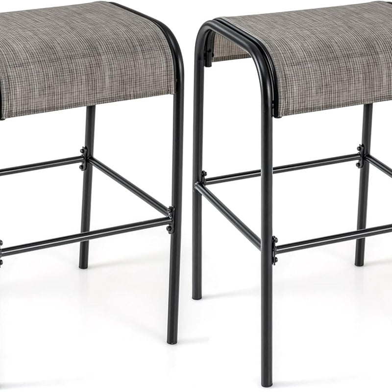 Zestaw 2 stołków barowych do użytku na zewnątrz, krzesła barowe z zakrzywionym siedziskiem z materiału, obciążenie do 180 kg,wysokość siedziska 76 cm