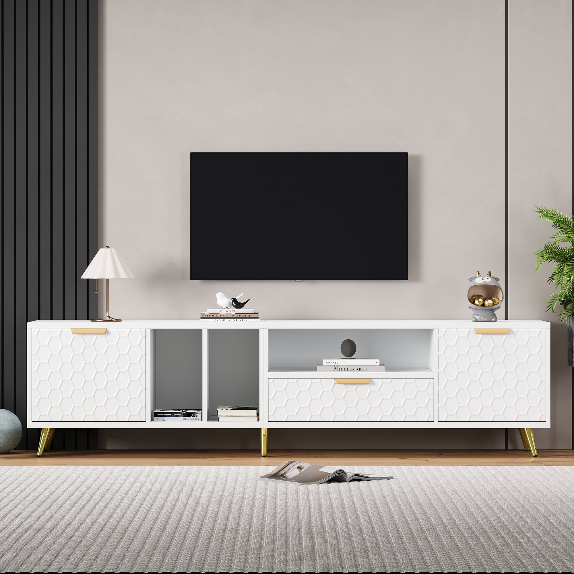 Szafka RTV z 2 drzwiami i 1 szufladą - 180 x 40 x 41 cm - Płyta wiórowa - do salonu - Biała