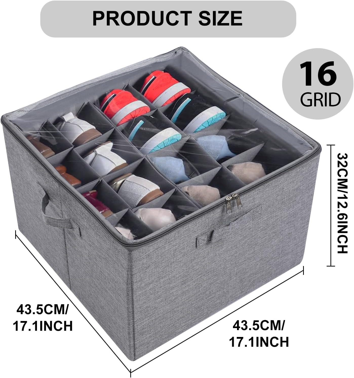 Organizer Scarpe per 16 Paia, Scatola Contenitore con Maniglie e Coperchio Trasparente, per Camera da Letto, Grigio | Leroy Merlin
