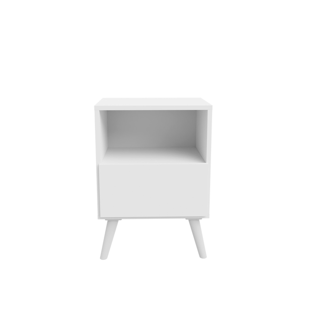 Buyqualia - Mesita de Noche Blanca con Diseño Retro, 1 hueco - 1 Cajón, Estilo Vintage