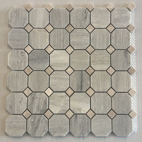 Albedo Pierre - Mosaïque en Marbre Blanc Solto Poli - Beige Octogone