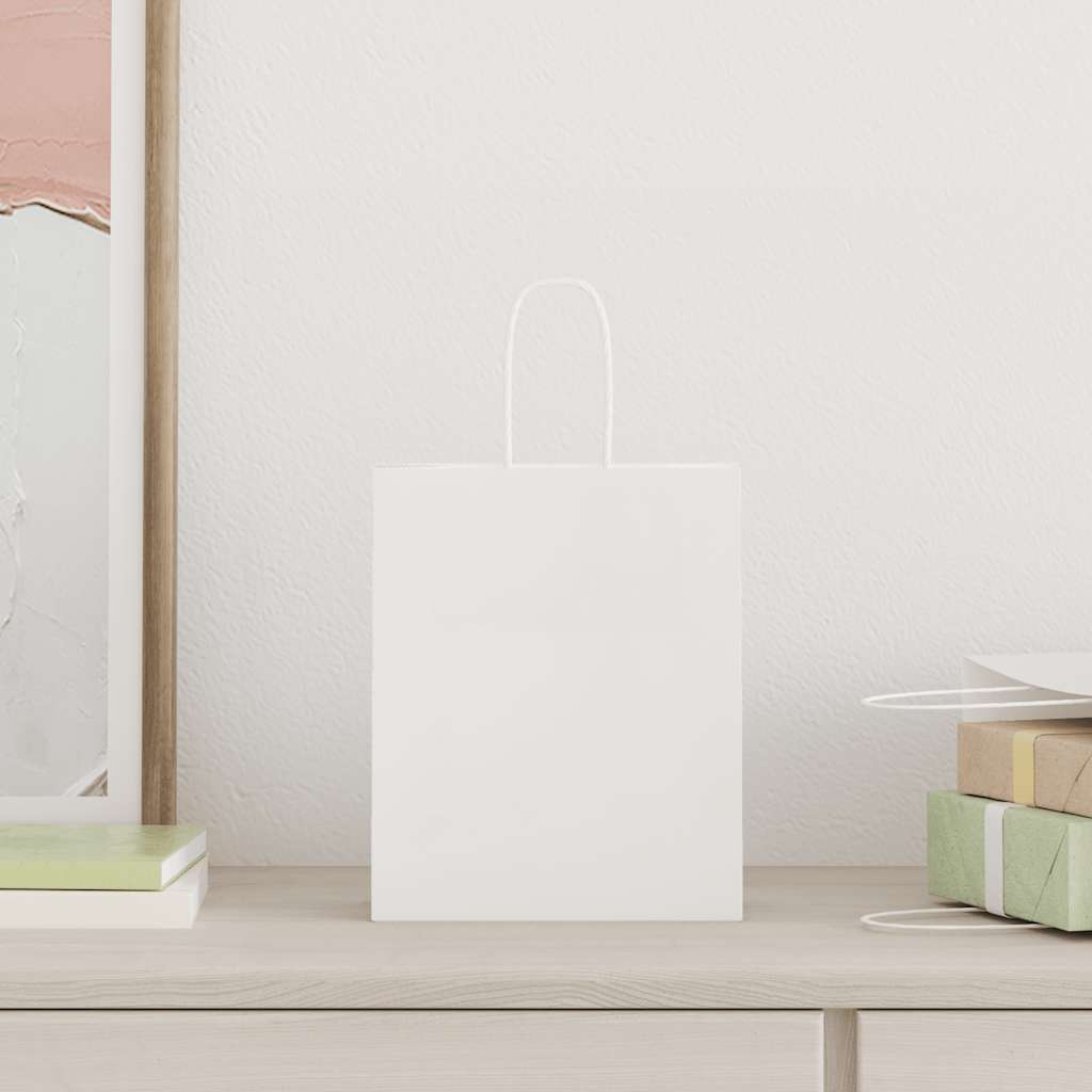 144 Sacs Cadeaux Blancs 8x10 Poignées - Papier Mat Premium - Pour Mariage, Fêtes, Commerce