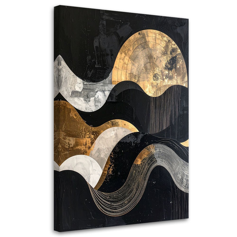 Obraz do salonu sypialni, Abstrakcja geometryczna złoto czarna w stylu glamour z falami 60x90