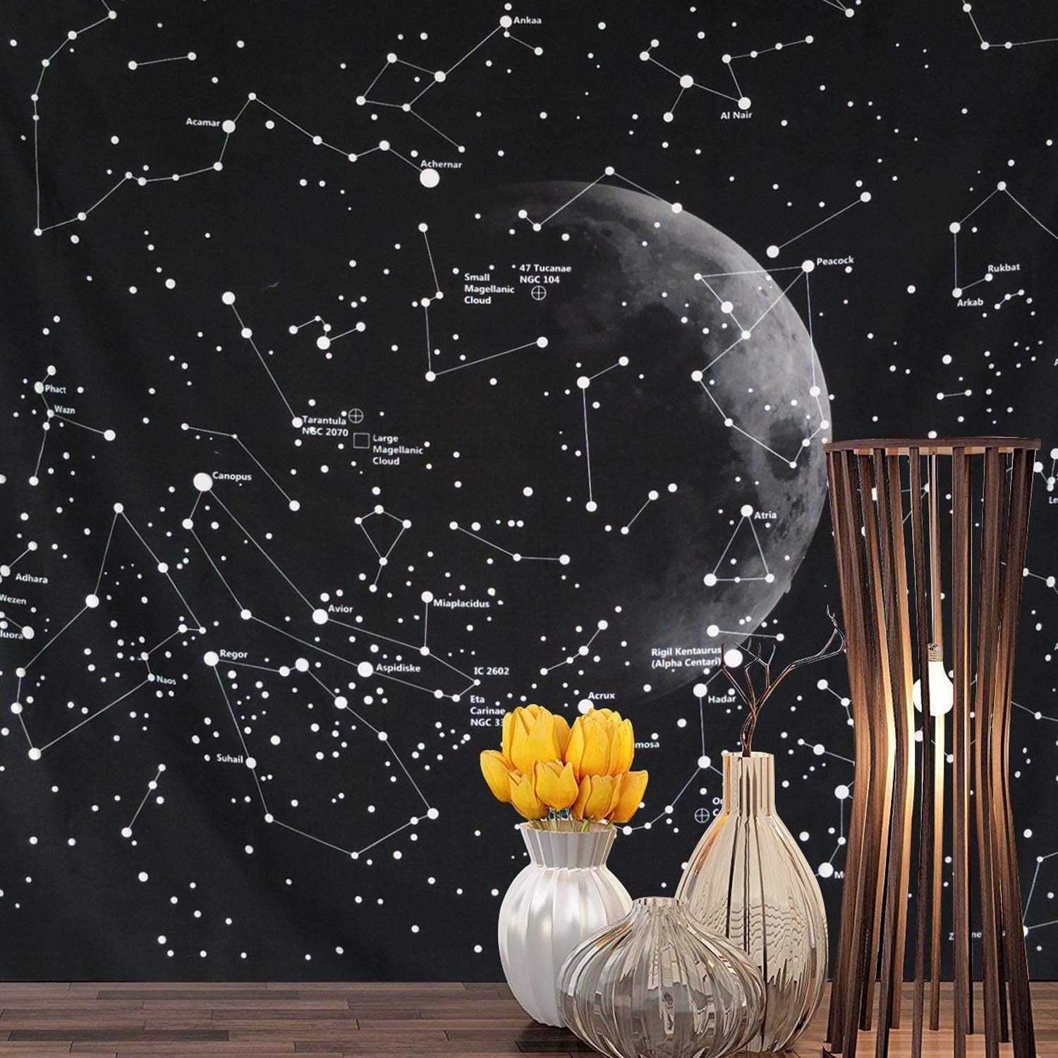 (150x200, bez lampy) Gobelin z konstelacją galaktyki, mandala w stylu boho, czarny gobelin psychodeliczny, dekoracja ścienna - 2