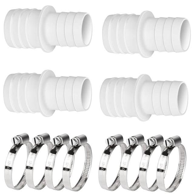 Confezione da 4 connettori per tubo flessibile da piscina da 38mm, adattatore per ugello doppio per tubo flessibile con 8 fascette per tubo flessibile