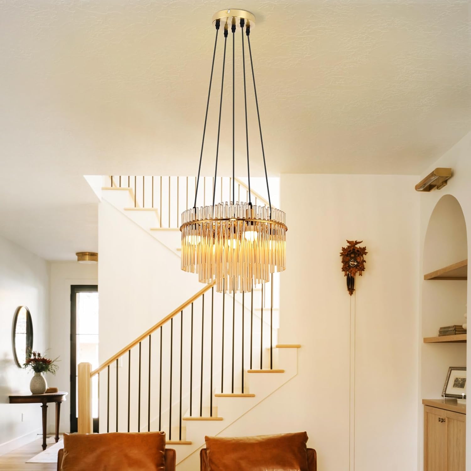 ZMH Lampa wisząca Vintage E27 z 5 żarówkami, ze złotego szkła (żarówka nie jest dołączona) - 5