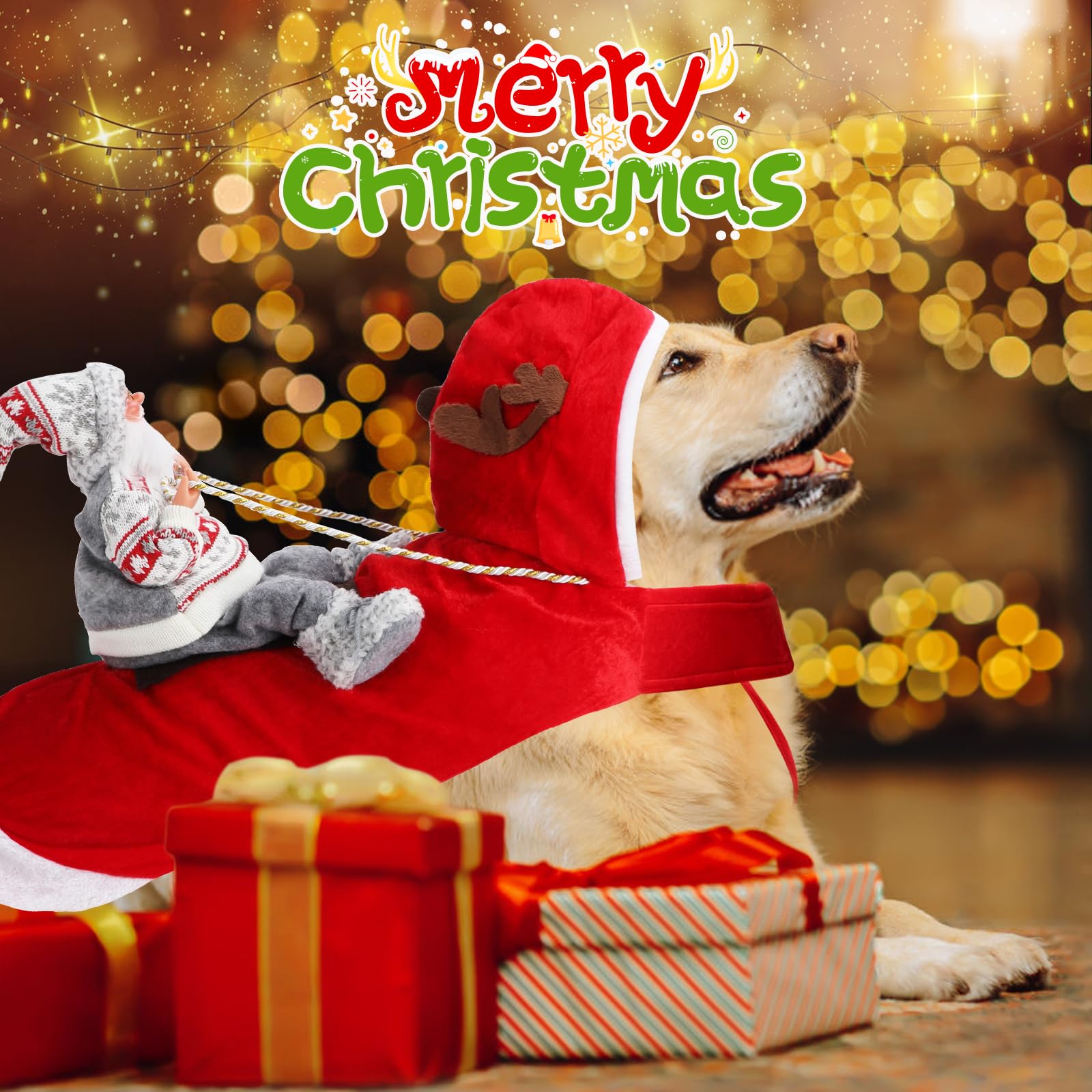 Déguisement Noël Chien/chat - Bandeau Bois De Renne Pailleté, Réglable, Pour Animaux De Compagnie