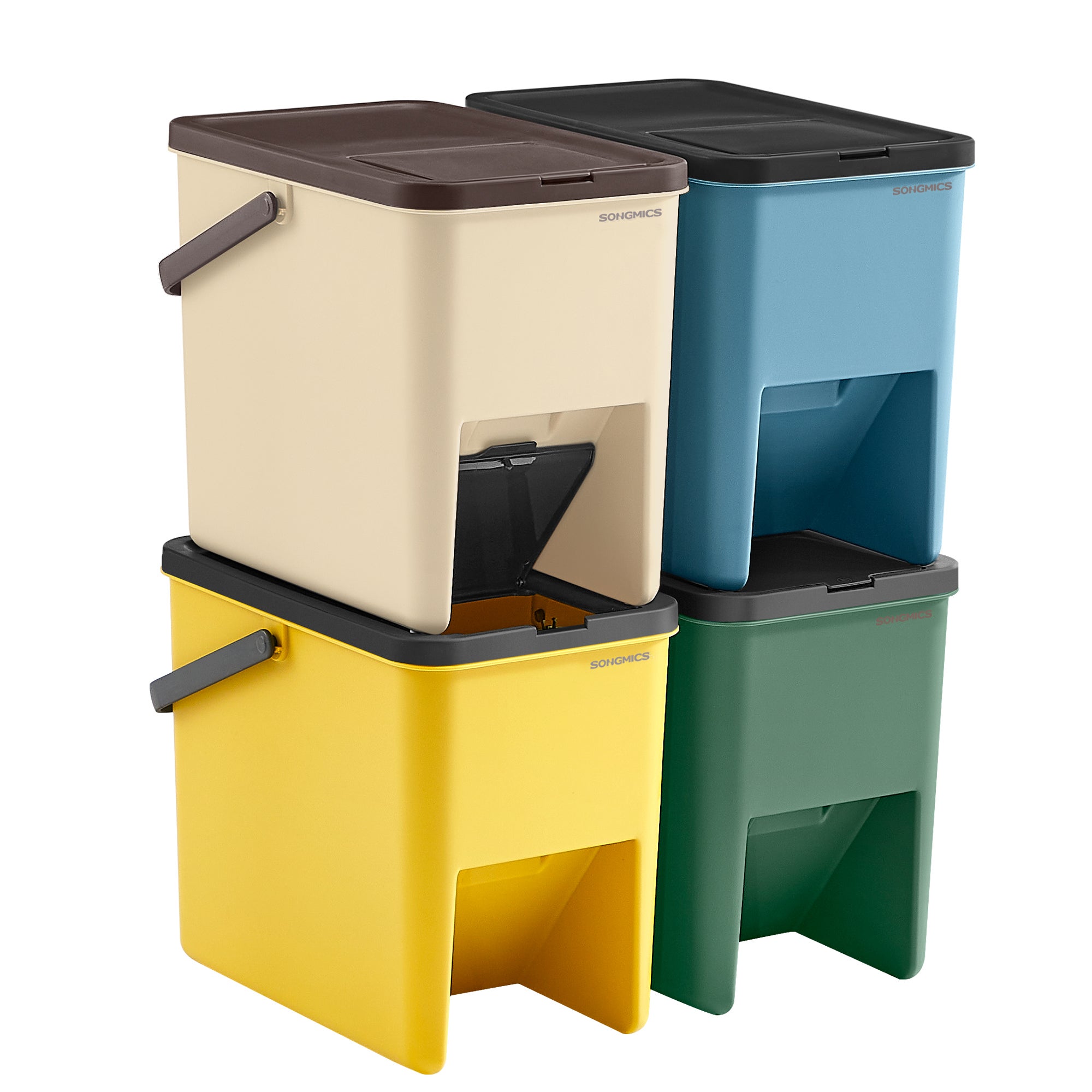 Go Practic Lot de 4 poubelles de cuisine de 25 L / 2 x 35 L, pour plastique, verre, papier et bio, recyclage, poubelle de tri des déchets, avec couvercle à clic Go Practic Lot de 4 poubelles de cuisine de 25 L / 2 x 35 L, pour plastique, verre, papier et bio, recyclage, poubelle de tri des déchets, avec couvercle à clic