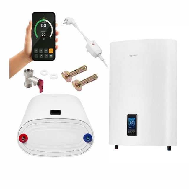 Bojler elektryczny 30l Wi-Fi pionowy/poziomy biały pojemnościowy kolorowy wyświetlacz Warmtec BPC30