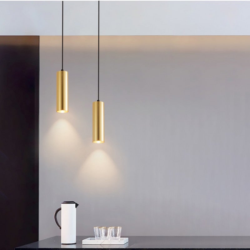 Lámpara Colgante de Techo Moderno Aluminio Dorado Minimalista en Forma de Tubo 20cm con Portalámpara GU10, Altura Ajustable - 6