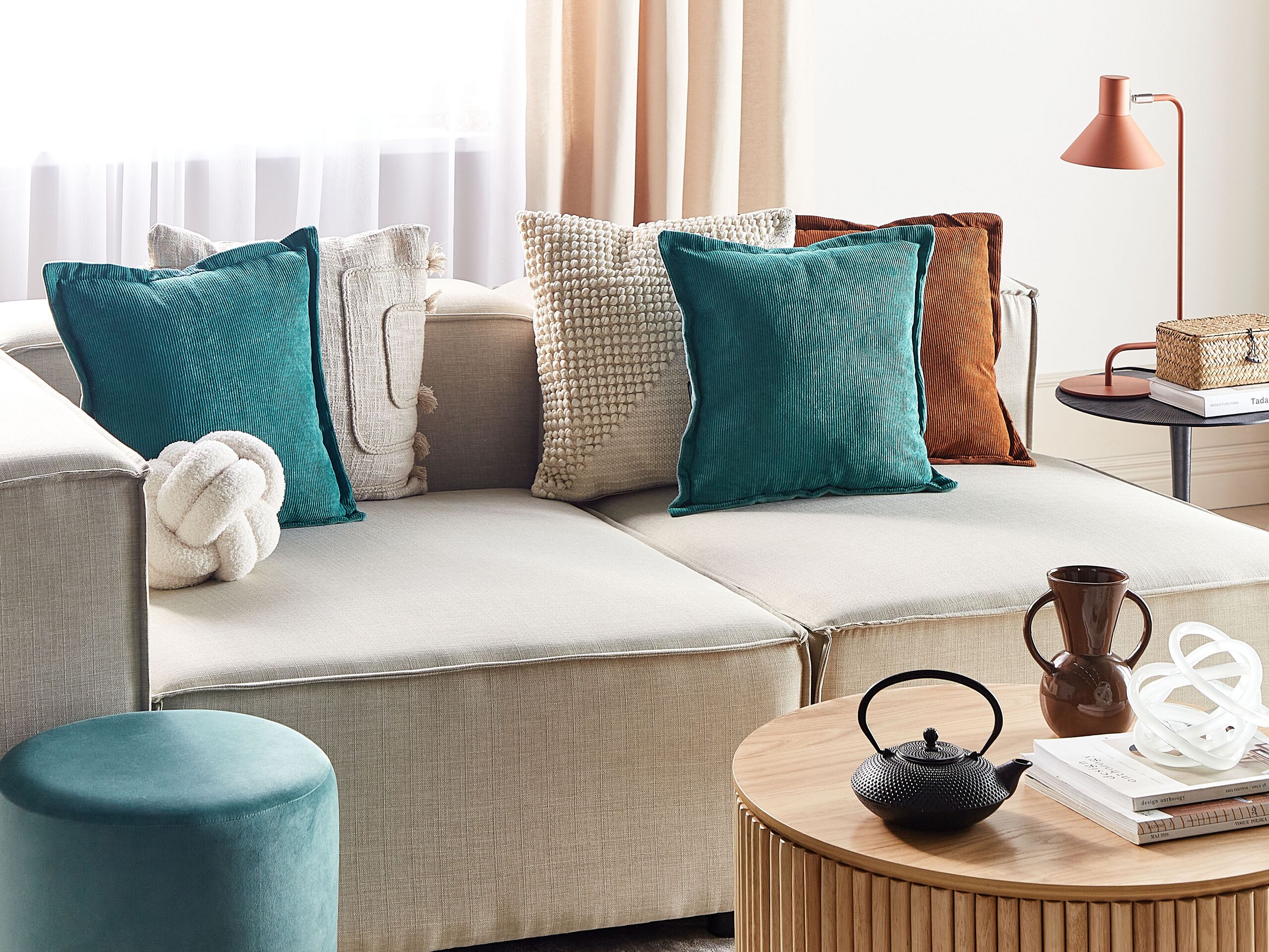 Beliani conjunto de 2 cojines decorativos zinnia pana 43 x 43 cm verde azulado liso